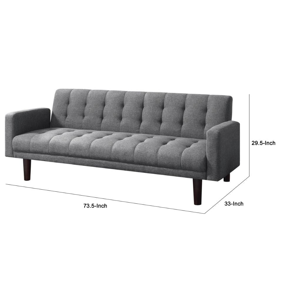 74 Inch Tufted Futon Bed Sofa Smooth Gray Fabric Modern Brown Wood Legs By Casagear Home BM297097