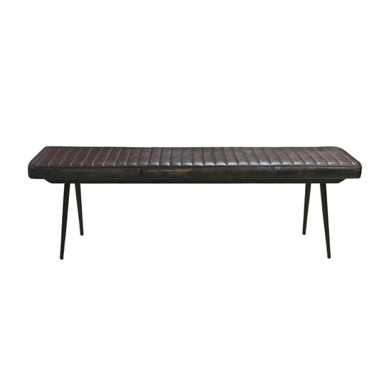 Mia 54 Inch Bench, Hand Dyed Espresso Brown Leather, Vertical Tufting  By Casagear Home