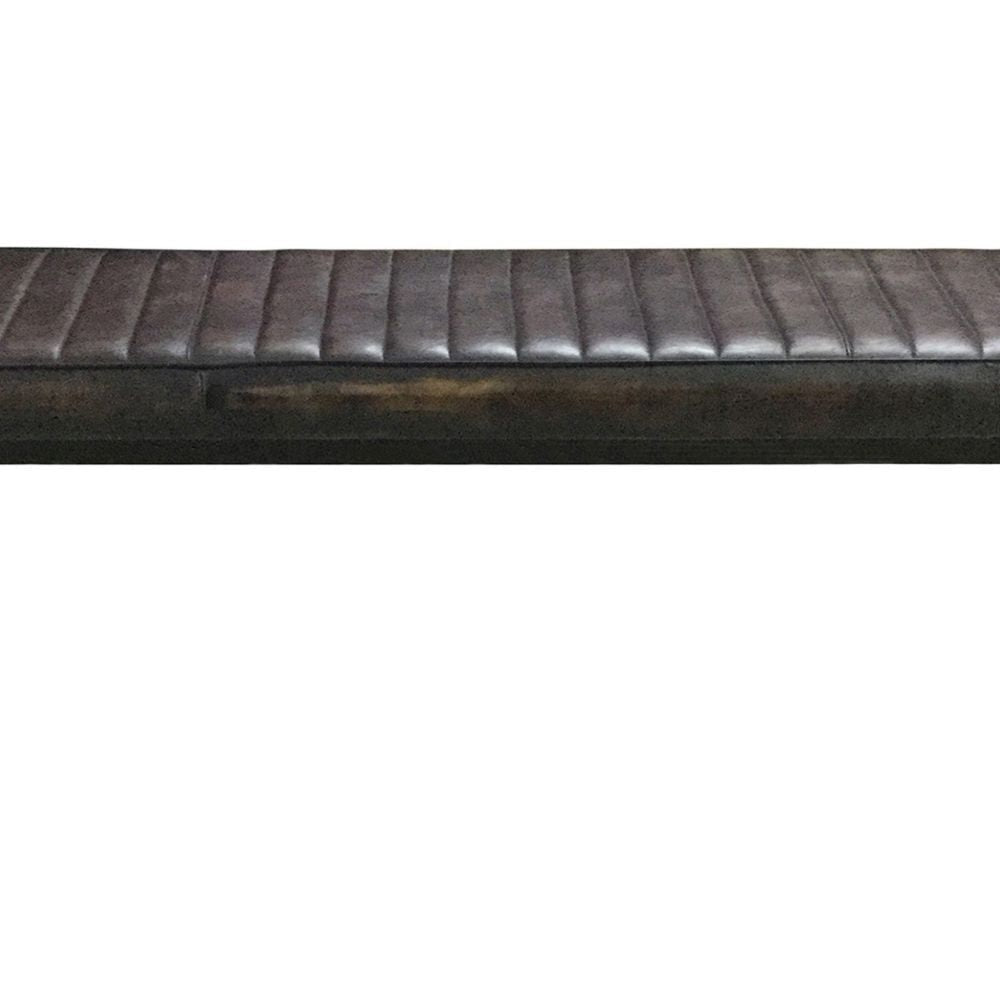 Mia 54 Inch Bench Hand Dyed Espresso Brown Leather Vertical Tufting By Casagear Home BM297146