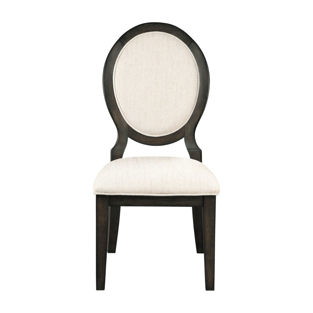 20 Inch Dining Chair Set of 2 Oval Padded Back Polylinen Cream Fabric By Casagear Home BM297159