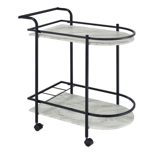 Rhea Bar Cart | 32" | U-Shaped Tray | Faux Marble Shelves | Black