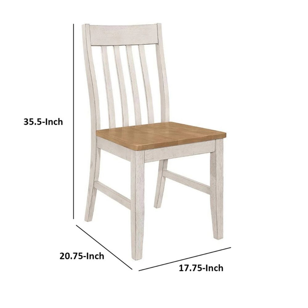 18 Inch Dining Chair Set of 2 Slatted Back Antique White Wood Frame By Casagear Home BM297183