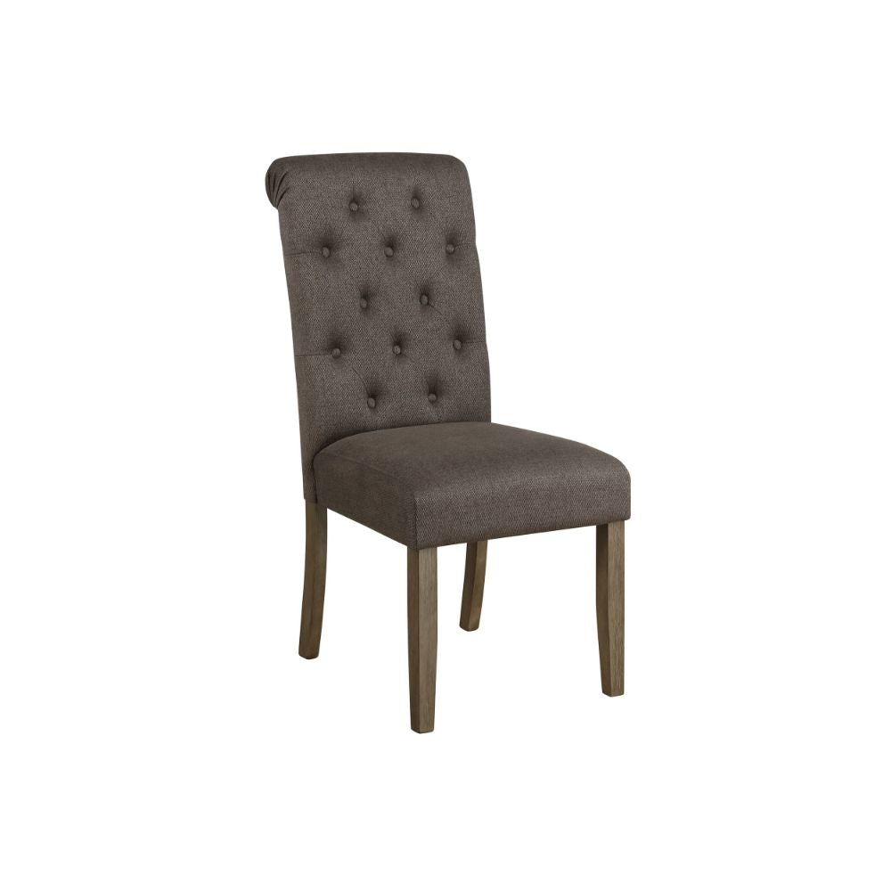 Neli 19 Inch Side Dining Chair, Set of 2, Rolled Button Tufted Back, Brown By Casagear Home
