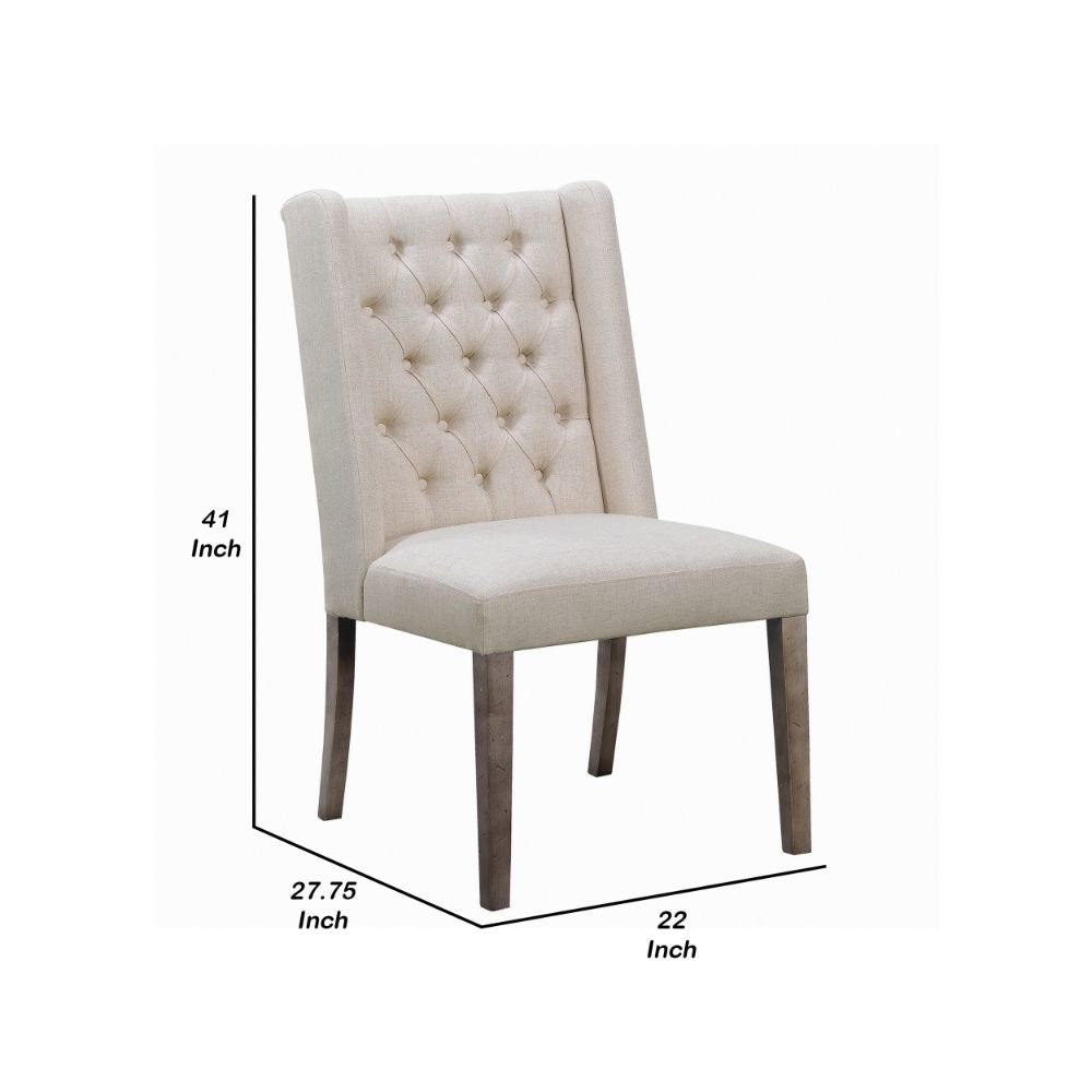 Neli 22 Inch Dining Chair Set of 2 Wingback Button Tufted Beige Fabric By Casagear Home BM297191