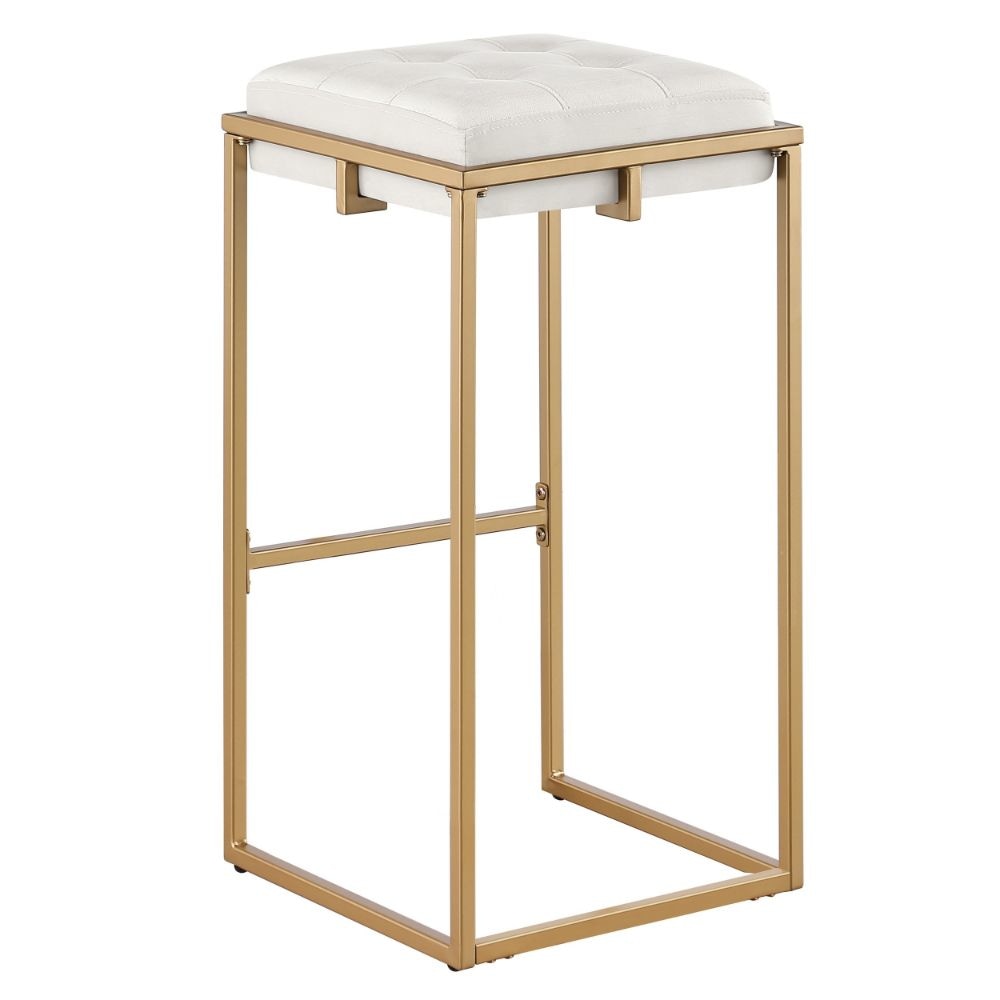 Dia 30 Inch Set of 2 Square Bar Stools White Velvet Seat Gold Metal Base By Casagear Home BM297204