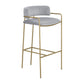 Lox 30 Inch Modern Barstool, Gray Padded Back and Seat, Gold Finish Metal By Casagear Home