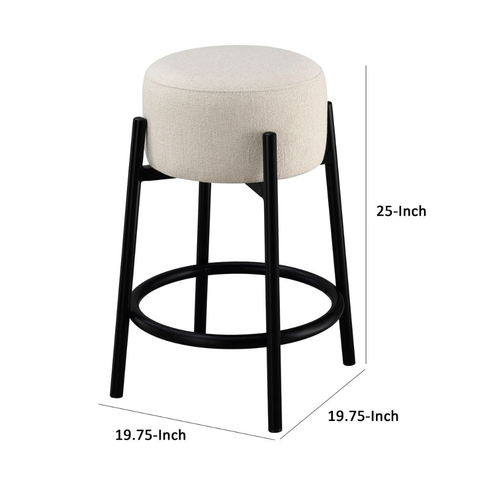 25 Inch Set of 2 Round Counter Height Stools Black White Fabric Pouf Seat By Casagear Home BM297225