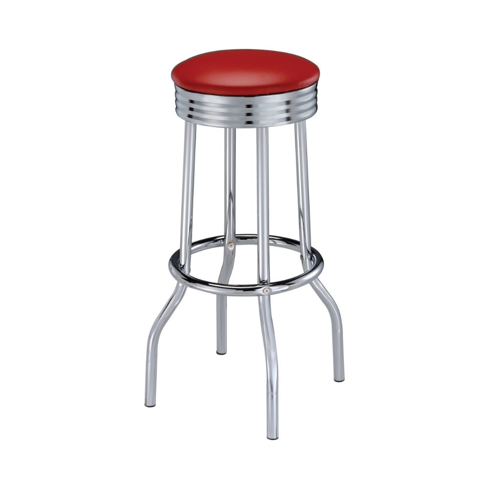 30 Inch Set of 2 Retro Barstools, Retro Red Faux Leather Seats, Chrome Legs By Casagear Home