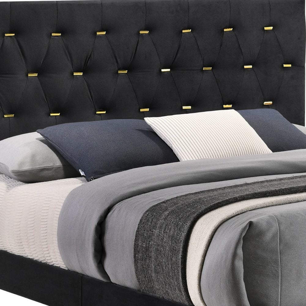 Lif Platform California King Size Bed Tufted Headboard Gold Black Velvet By Casagear Home BM297257
