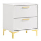 Lif 25 Inch Modern 2 Drawer Nightstand, Gold Metal Accents, Pure White By Casagear Home