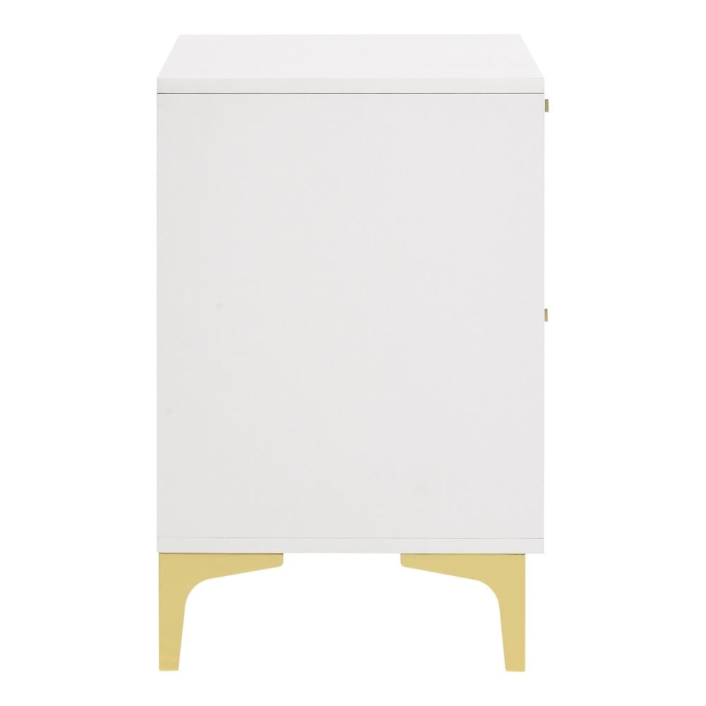 Lif 25 Inch Modern 2 Drawer Nightstand Gold Metal Accents Pure White By Casagear Home BM297267