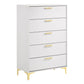 Lif 50 Inch Modern 5 Drawer Tall Dresser Chest, Gold Accents, Smooth White By Casagear Home