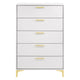 Lif 50 Inch Modern 5 Drawer Tall Dresser Chest Gold Accents Smooth White By Casagear Home BM297269