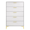 Lif 50 Inch Modern 5 Drawer Tall Dresser Chest Gold Accents Smooth White By Casagear Home BM297269