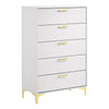 Lif 50 Inch Modern 5 Drawer Tall Dresser Chest, Gold Accents, Smooth White By Casagear Home