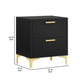 Lif 25 Inch Modern 2 Drawer Nightstand Gold Metal Accents Jet Black By Casagear Home BM297270