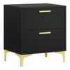 Lif 25 Inch Modern 2 Drawer Nightstand, Gold Metal Accents, Jet Black  By Casagear Home