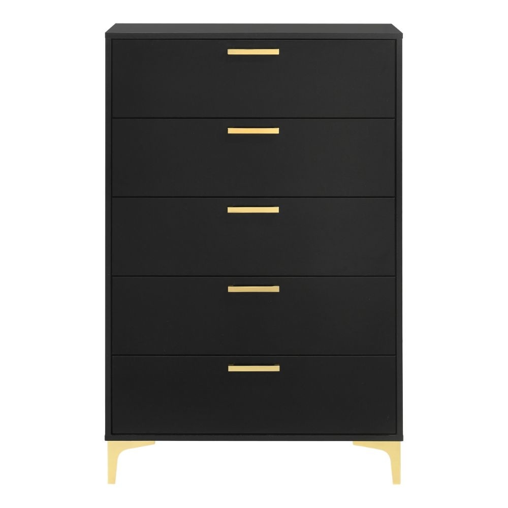 Lif 50 Inch Modern 5 Drawer Tall Dresser Chest Gold Accents Smooth Black By Casagear Home BM297271