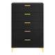 Lif 50 Inch Modern 5 Drawer Tall Dresser Chest Gold Accents Smooth Black By Casagear Home BM297271