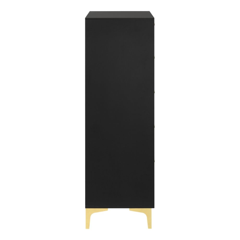Lif 50 Inch Modern 5 Drawer Tall Dresser Chest, Gold Accents, Smooth Black Lif 50 Inch Modern 5 Drawer Tall Dresser Chest, Gold Accents, Smooth Black