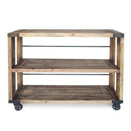 Sinu 47 Inch Console Table, 2 Shelves, Rolling Wheels, Reclaimed Brown Wood By Casagear Home