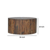 36 Inch Round Drum Coffee Table Classic Plank Design Rustic Brown Wood By Casagear Home BM297291
