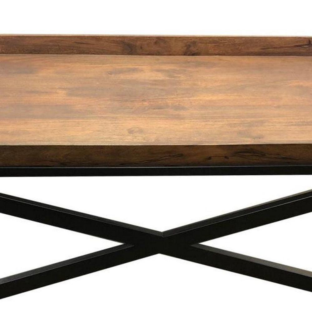 47 Inch Modern Coffee Table Square Wood Tray Top X Framed Black Iron Base By Casagear Home BM297296
