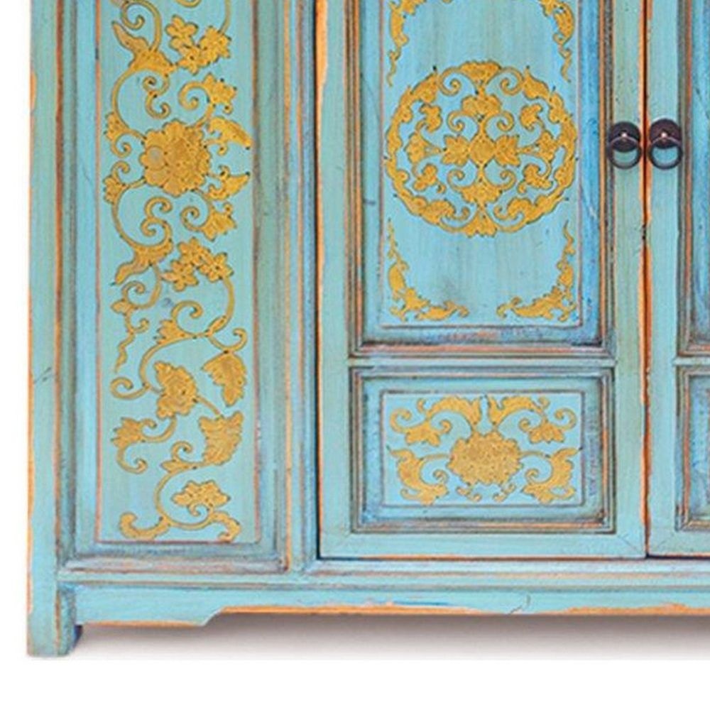 Florentine 43 Inch Vintage Sideboard Buffet Cabinet 2 Door Teal and Gold By Casagear Home BM297309