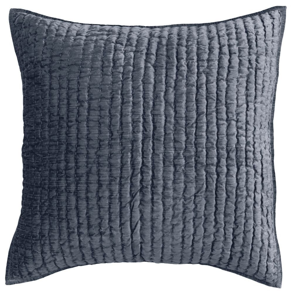 Bili 26 Inch Square Hand Stitched Euro Pillow Sham, Rayon Velvet, Fog Blue By Casagear Home