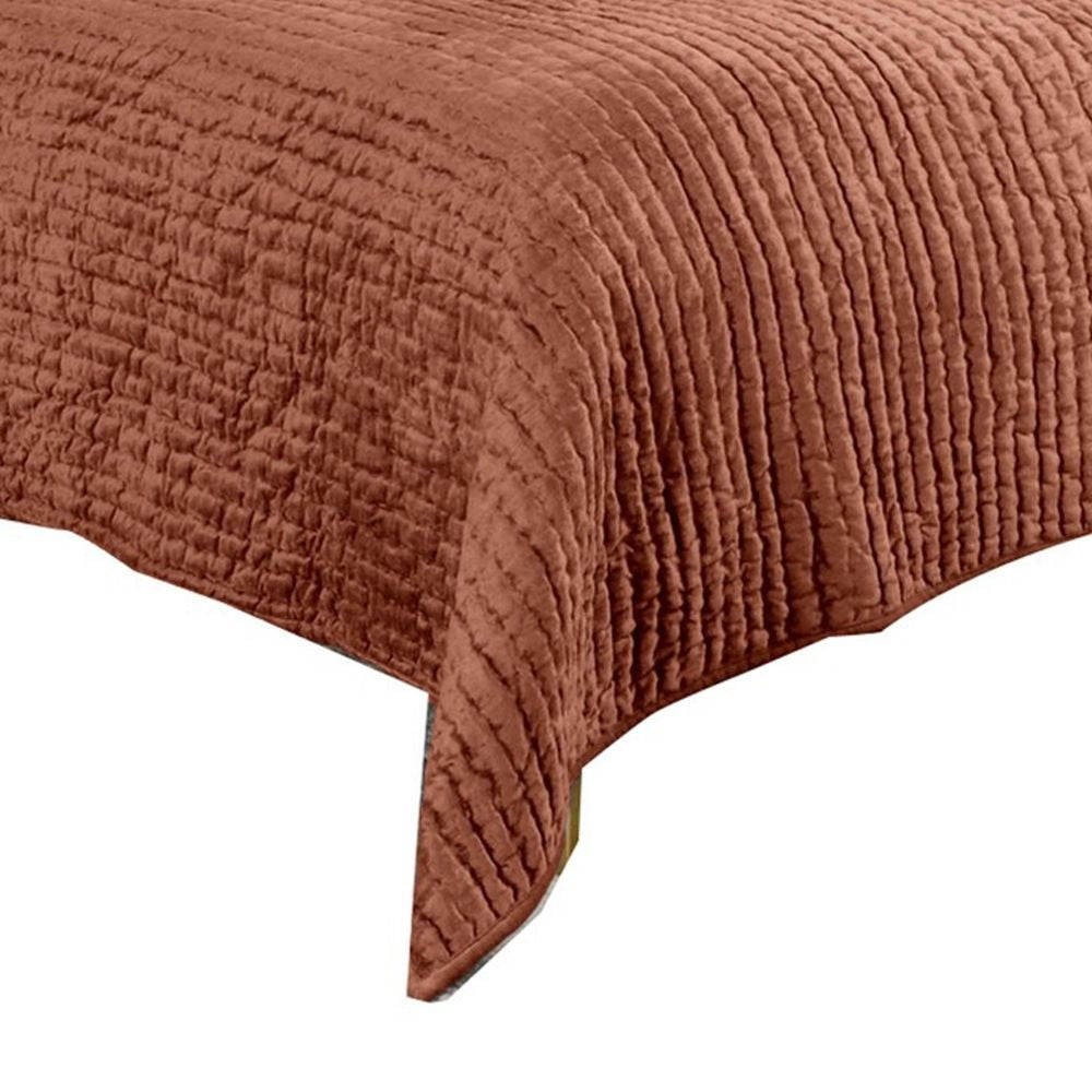 Bili 108 x 96 Stitched Rayon Velvet King Size Quilt Polyfill Orange Brown By Casagear Home BM297362