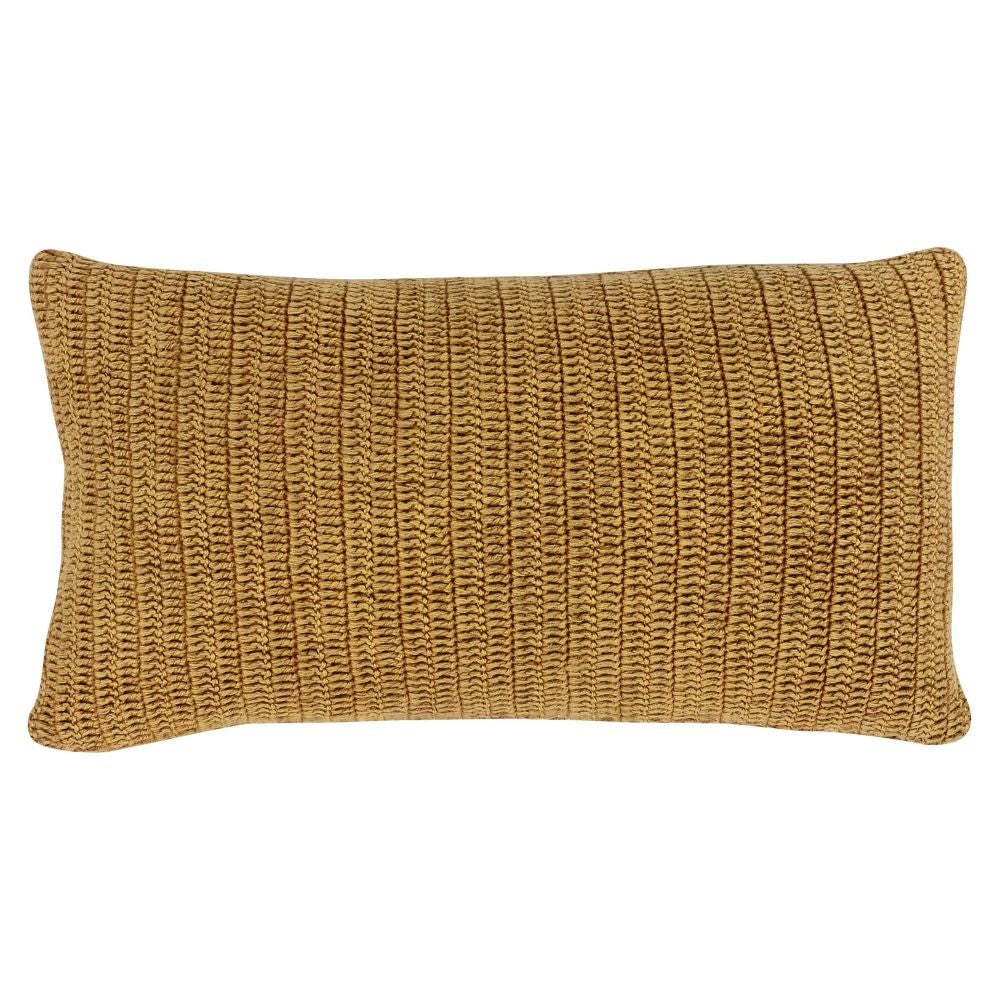 Rosie 14 x 26 Lumbar Accent Throw Pillow, Hand Knitted Designs, Brown Linen By Casagear Home