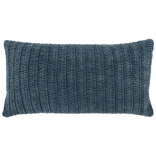 Rosie 14 x 26 Lumbar Accent Throw Pillow, Hand Knitted Designs, Blue Linen By Casagear Home