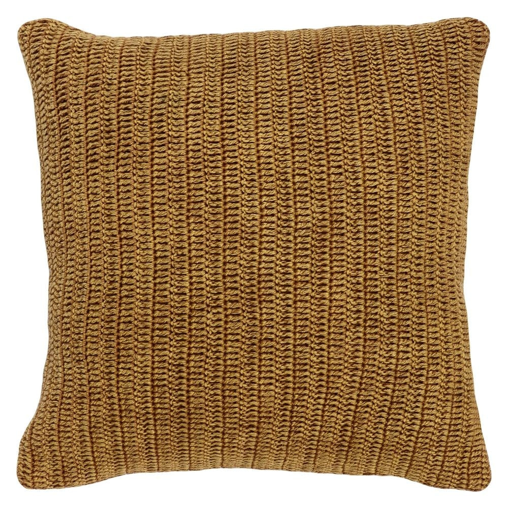 Rosie 22 Inch Square Accent Throw Pillow, Hand Knitted Designs, Brown Linen By Casagear Home