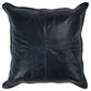 Norm 22 Inch Square Accent Throw Pillow, Pieced Design Classic Blue Leather By Casagear Home
