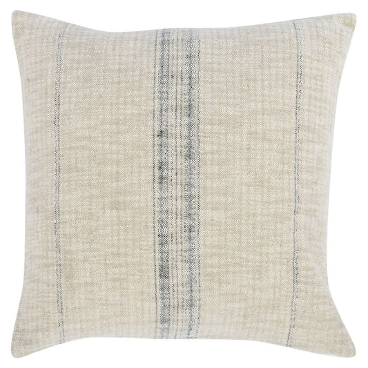 Tia 22 Inch Square Accent Throw Pillow with Woven Black Stripe, Beige Linen By Casagear Home