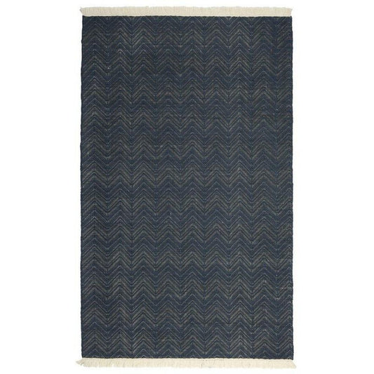 Lusia Area Rug | 2 x 3 | Herringbone | Dark Navy | Soft Fringes
