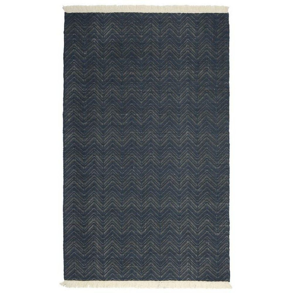 Lusia Area Rug | 2 x 3 | Herringbone | Dark Navy | Soft Fringes