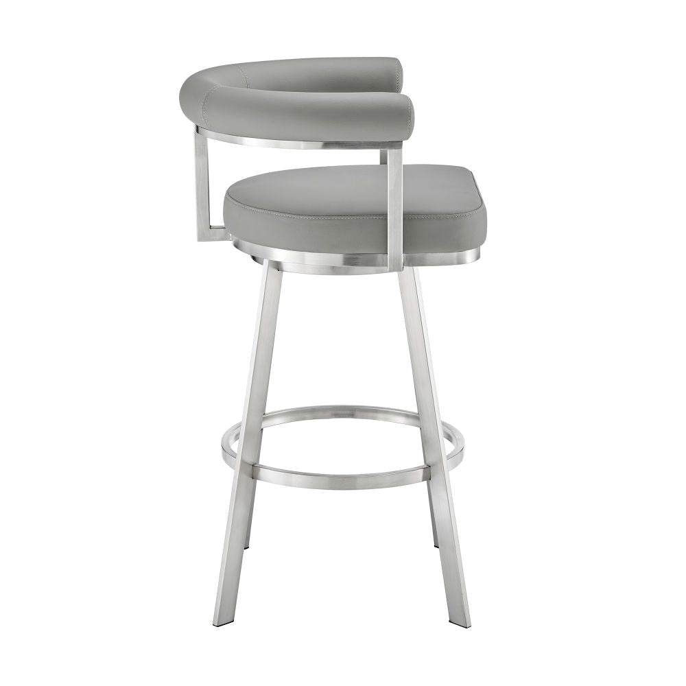 Gini 26 Inch Swivel Counter Stool Round Back Chrome Gray Faux Leather By Casagear Home BM298880