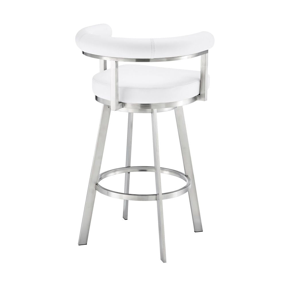 Gini 26 Inch Swivel Counter Stool Round Back Chrome White Faux Leather By Casagear Home BM298881