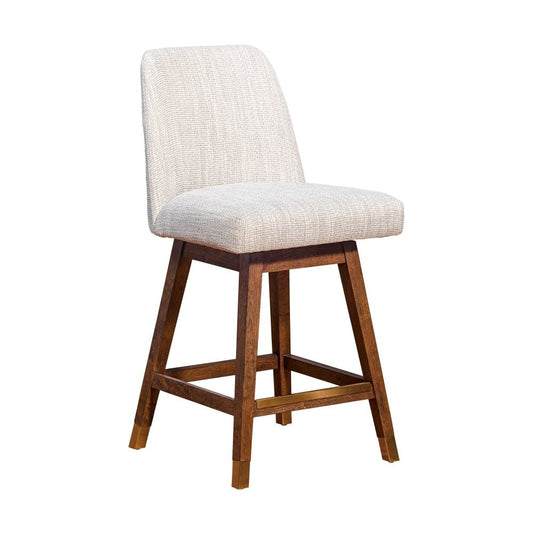 Lara 26 Inch Swivel Counter Stool Chair, Beige Polyester, Brown Wood Legs By Casagear Home