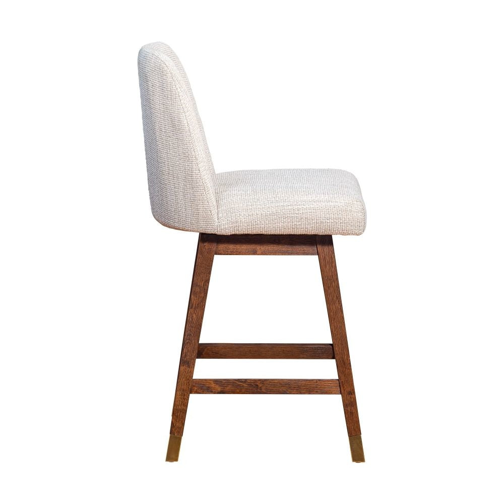 Lara 26 Inch Swivel Counter Stool Chair Beige Polyester Brown Wood Legs By Casagear Home BM298894