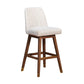 Lara 30 Inch Swivel Barstool Chair, Soft Beige Polyester, Brown Wood Legs By Casagear Home