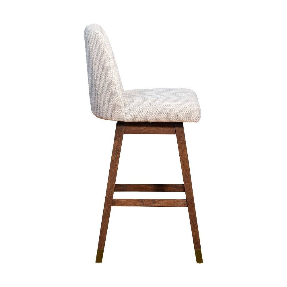 Lara 30 Inch Swivel Barstool Chair Soft Beige Polyester Brown Wood Legs By Casagear Home BM298895