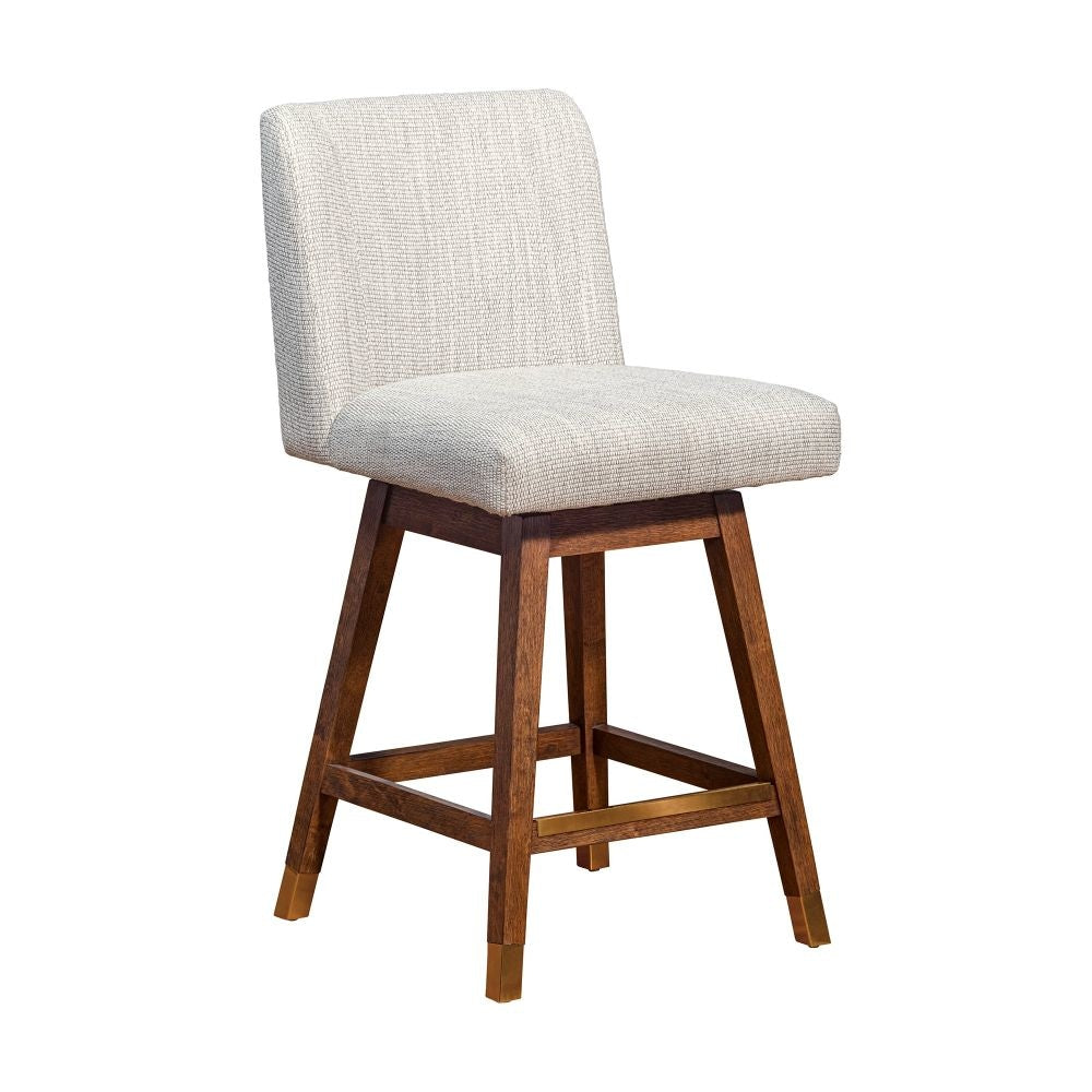 Lia 26 Inch Swivel Counter Stool Chair, Brown Wood Frame, Beige Polyester By Casagear Home