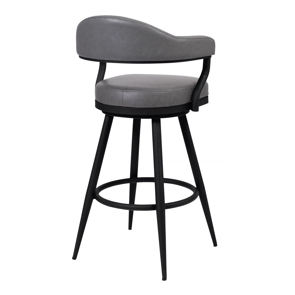 Knw 30 Inch Swivel Barstool Armchair Black Vintage Gray Faux Leather By Casagear Home BM298920