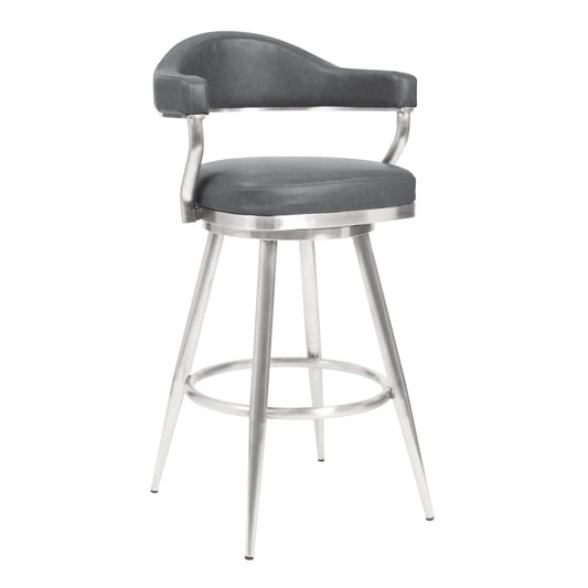 Knw Counter Stool Chair | 26" | Swivel | Vintage Gray Faux Leather | Chrome