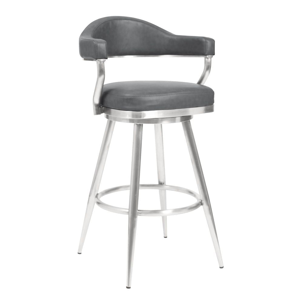 Knw Counter Stool Chair | 26" | Swivel | Vintage Gray Faux Leather | Chrome