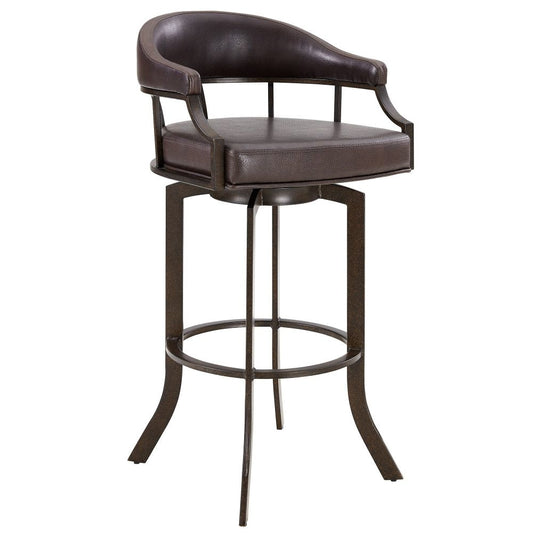 Nuf 30 Inch Swivel Barstool Armchair, Curved Round Back, Brown Faux Leather By Casagear Home