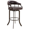 Nuf 30 Inch Swivel Barstool Armchair, Curved Round Back, Brown Faux Leather By Casagear Home