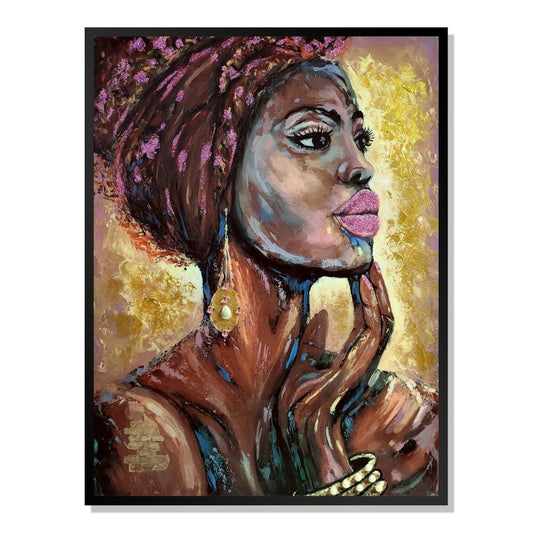 Rin 30 x 39 Hand Painted African Woman, Resin Coated, Rich Browns, Yellows By Casagear Home